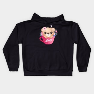 cute little bear sitting inside cup illustration Kids Hoodie